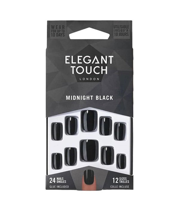 Elegant Touch Black Nail With Glue 24 Nails